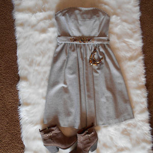 Banana Republic Gray Strapless Lined Wool Dress